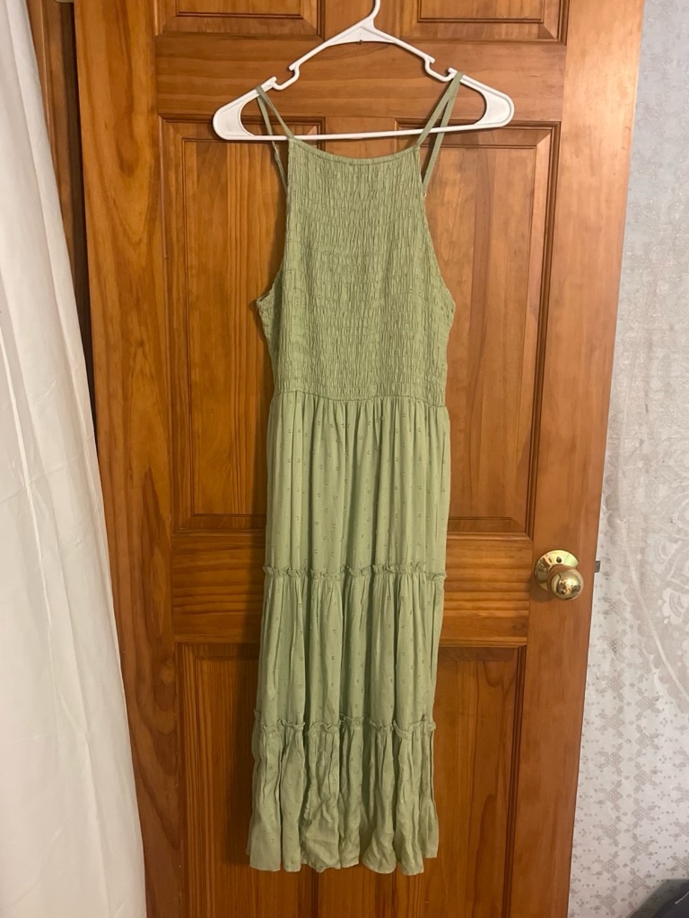 Light Green Smocked Halter Midi Dress